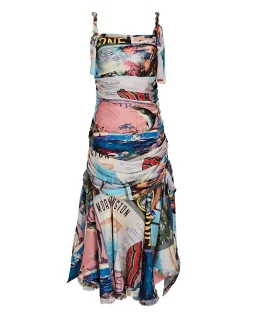 Zimmermann Postcard Draped Printed Silk Midi Dress Blue Size 1/Au 10 for rent on The Volte - image 4
