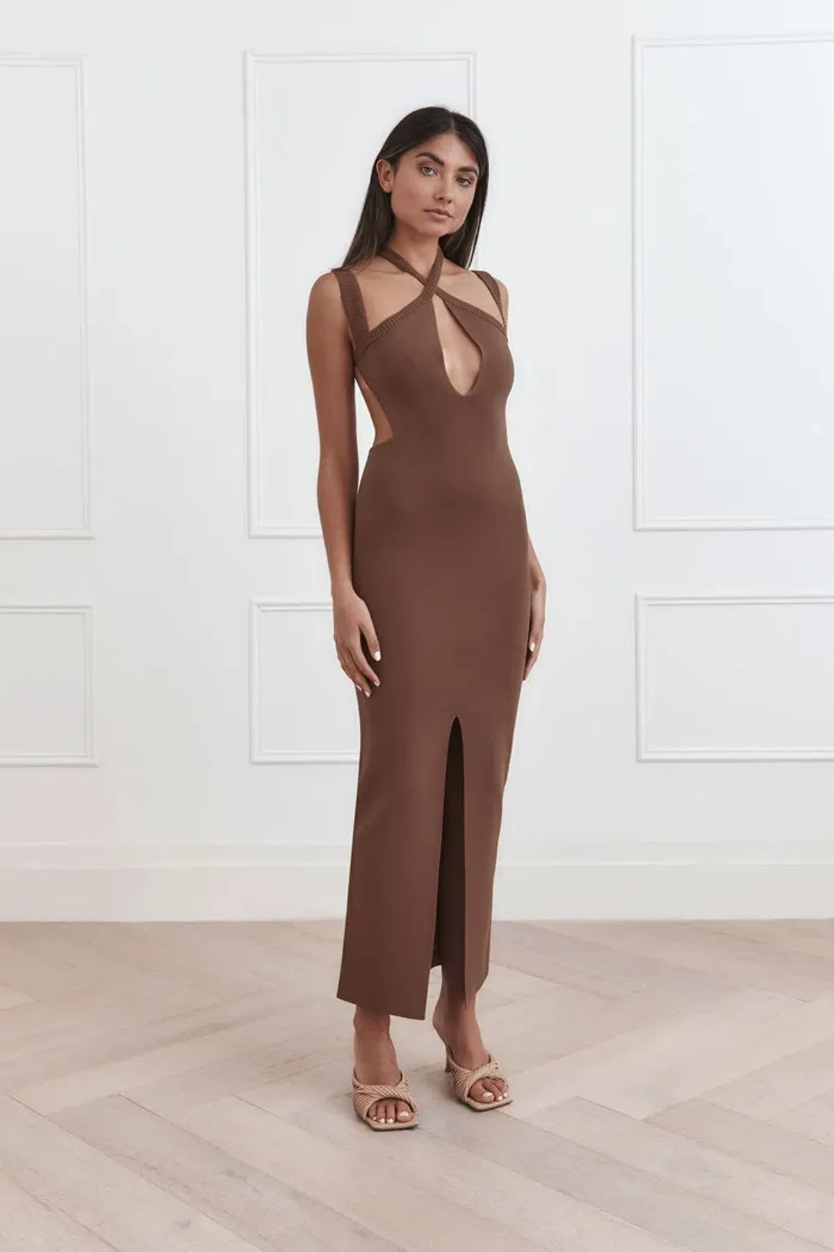 San Sloane Celia Midi Dress Chocolate Brown Size 8  - Image 3