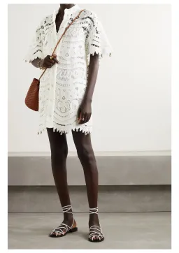 Zimmermann Shelly Embroidered Shirt Mini Dress Ivory Size 1 / AU 10 for rent on The Volte - image 1