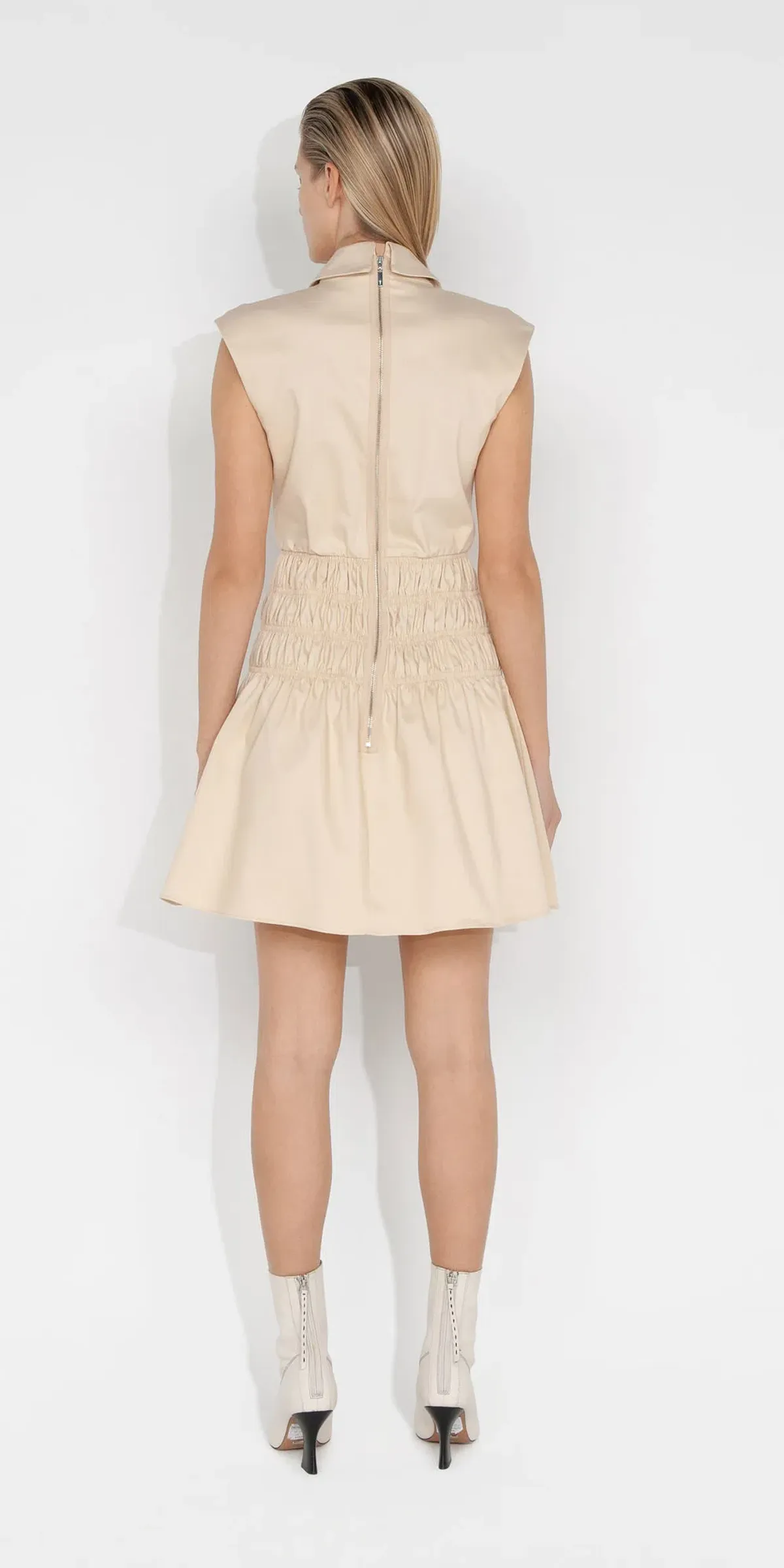 Cue Cotton Shirred Blazer Dress Beige Size 14  - Image 2