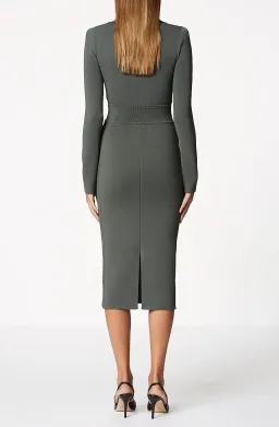 Scanlan Theodore Crepe Knit Drape Front Dress Safari Size M for rent on The Volte - image 2