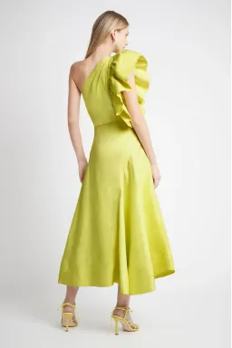 Aje Bonjour Asymmetric Midi Dress Lime Green Size 12 for rent on The Volte - image 4