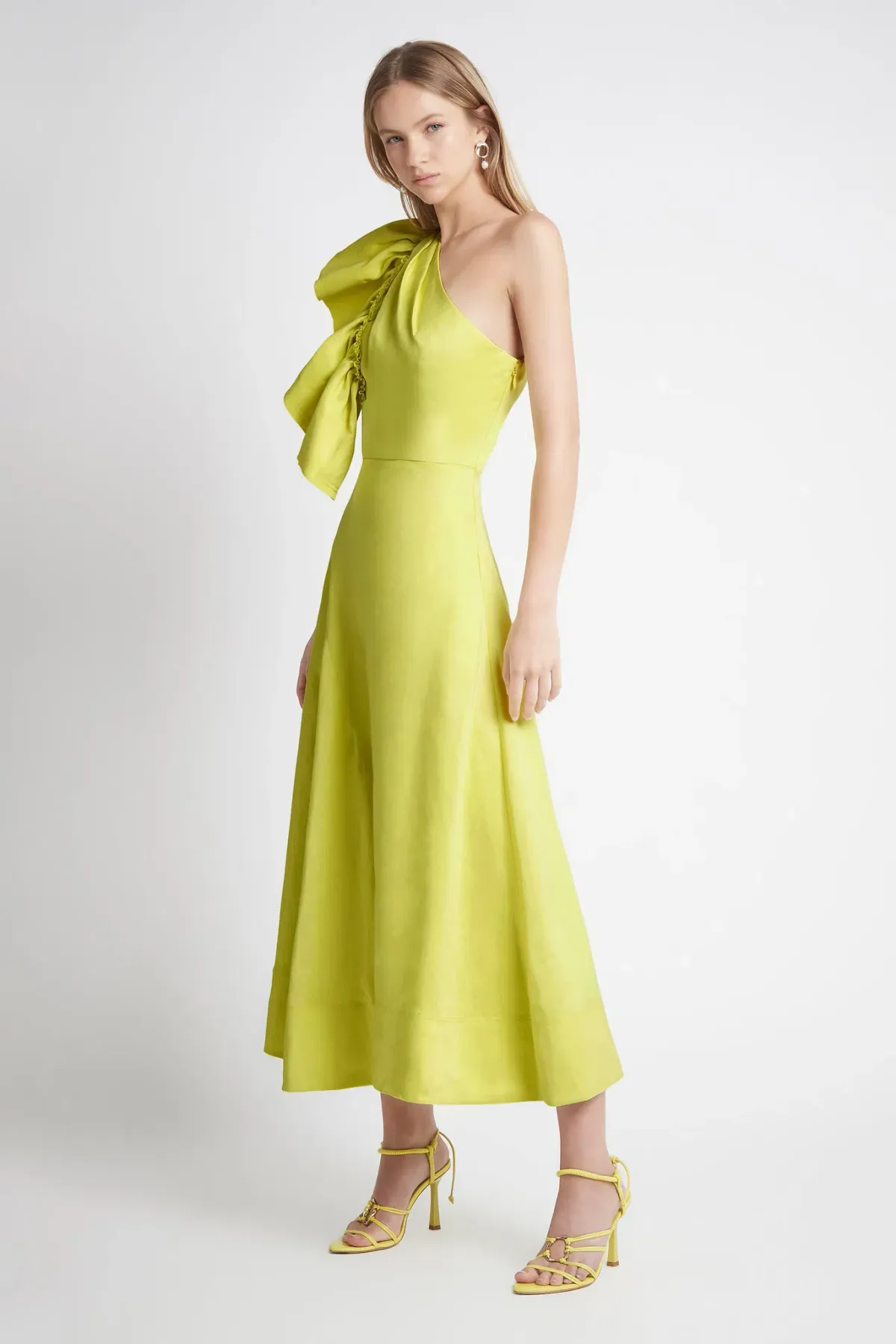 Aje Bonjour Asymmetric Midi Dress Lime Green Size 12 - Image 3
