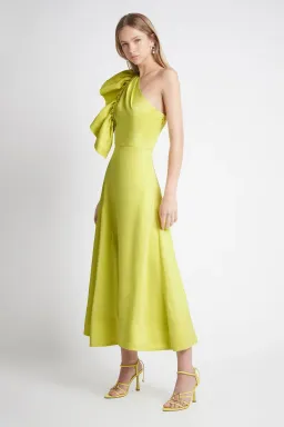 Aje Bonjour Asymmetric Midi Dress Lime Green Size 12 for rent on The Volte - image 3