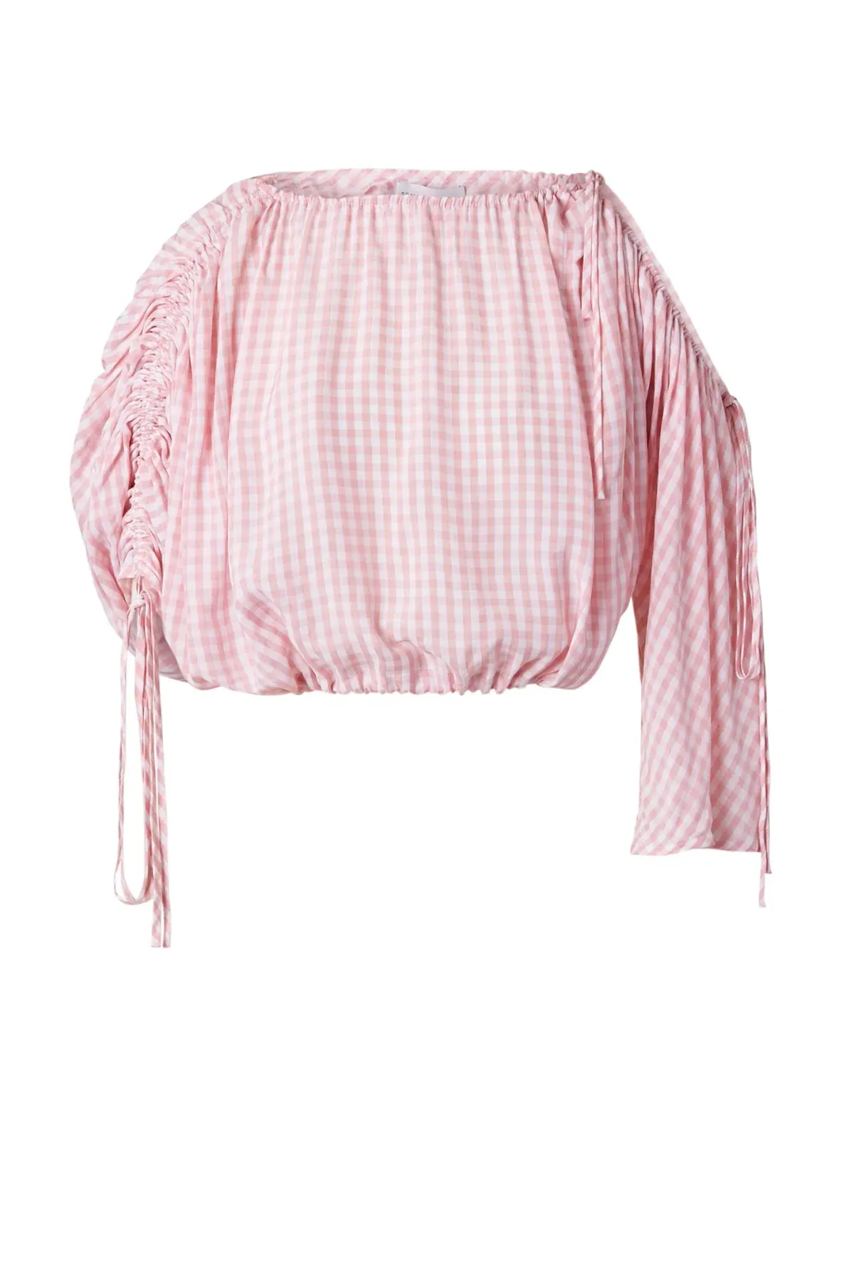 Scanlan Theodore Gingham Drawcord Top Pale Pink One Size - Image 4