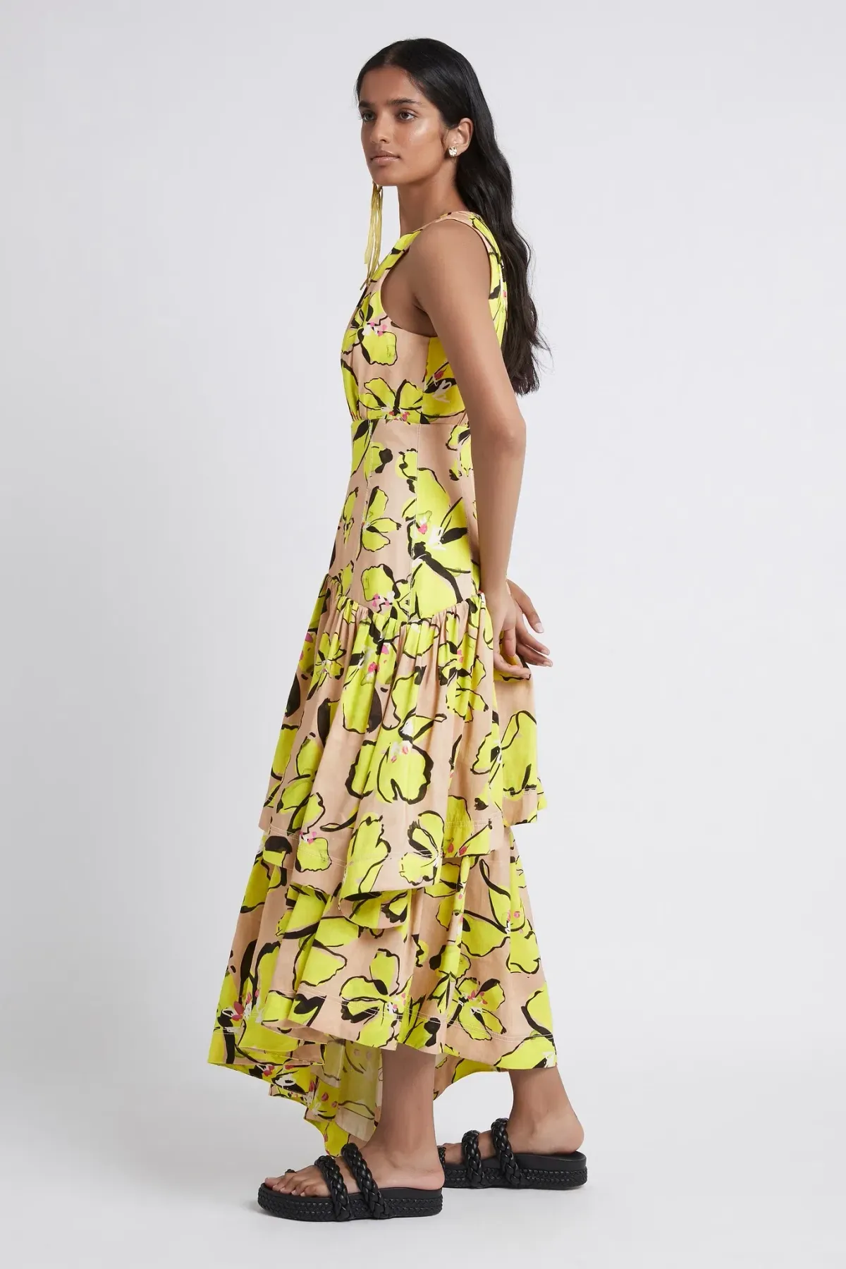 Aje Pelican Citrus Bloom Racer Asymmetric Tiered Dress Print Size 10 - Image 3