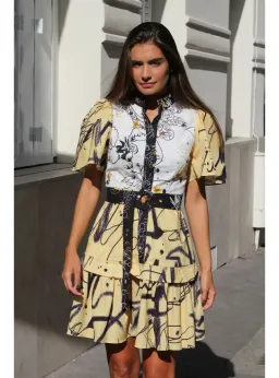 Leo Lin Redemption Cotton Linen Mini Dress Print Size AU 8 for rent on The Volte - image 1