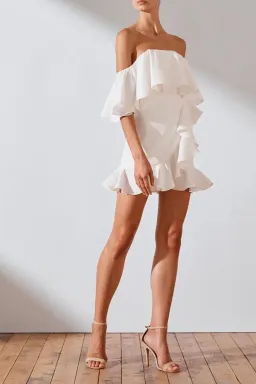 Shona Joy Savannah OTS Ruffle Mini Dress White Size 10 for rent on The Volte - image 1