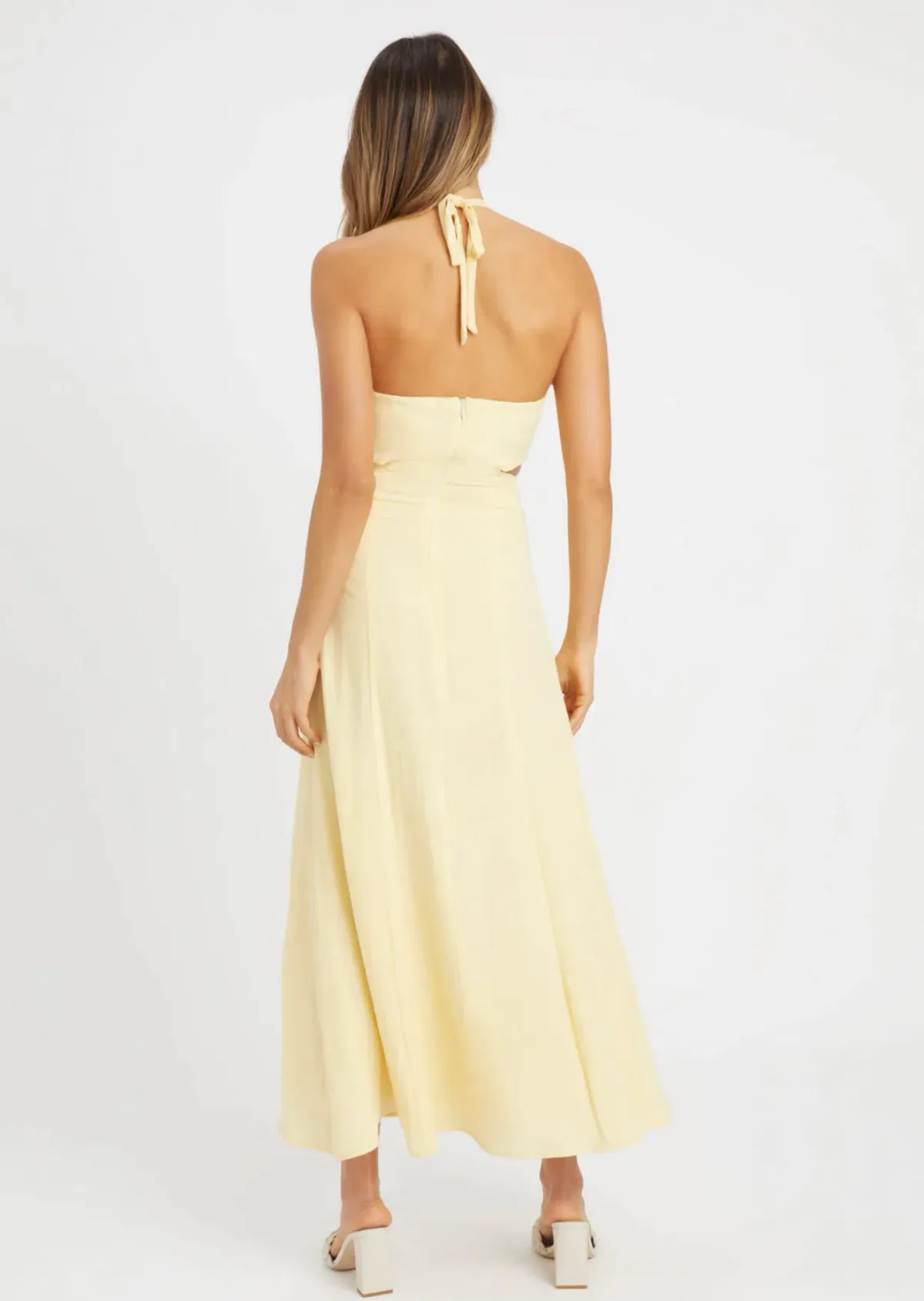 Kookai Hayman Cut Out Midi Dress Lemon Size 12  - Image 2