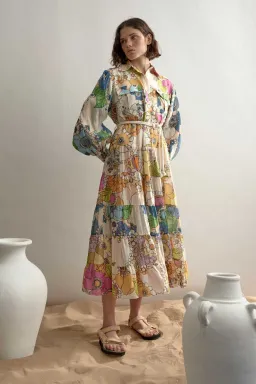 Alemais Farrah Tiered Shirt Dress Print Size 14  for rent on The Volte - image 1