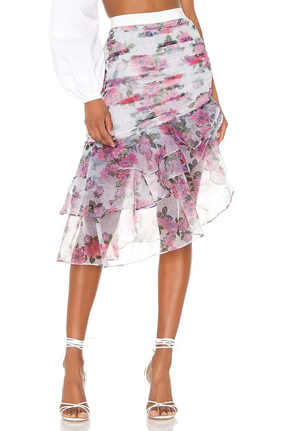 For Love and Lemons Asymmetric Ruffle Skirt Print Size 6 - Image 2