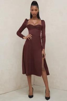 House of CB Arlinda Long Sleeve Midi Dress Brown Size 10 for rent on The Volte - image 1