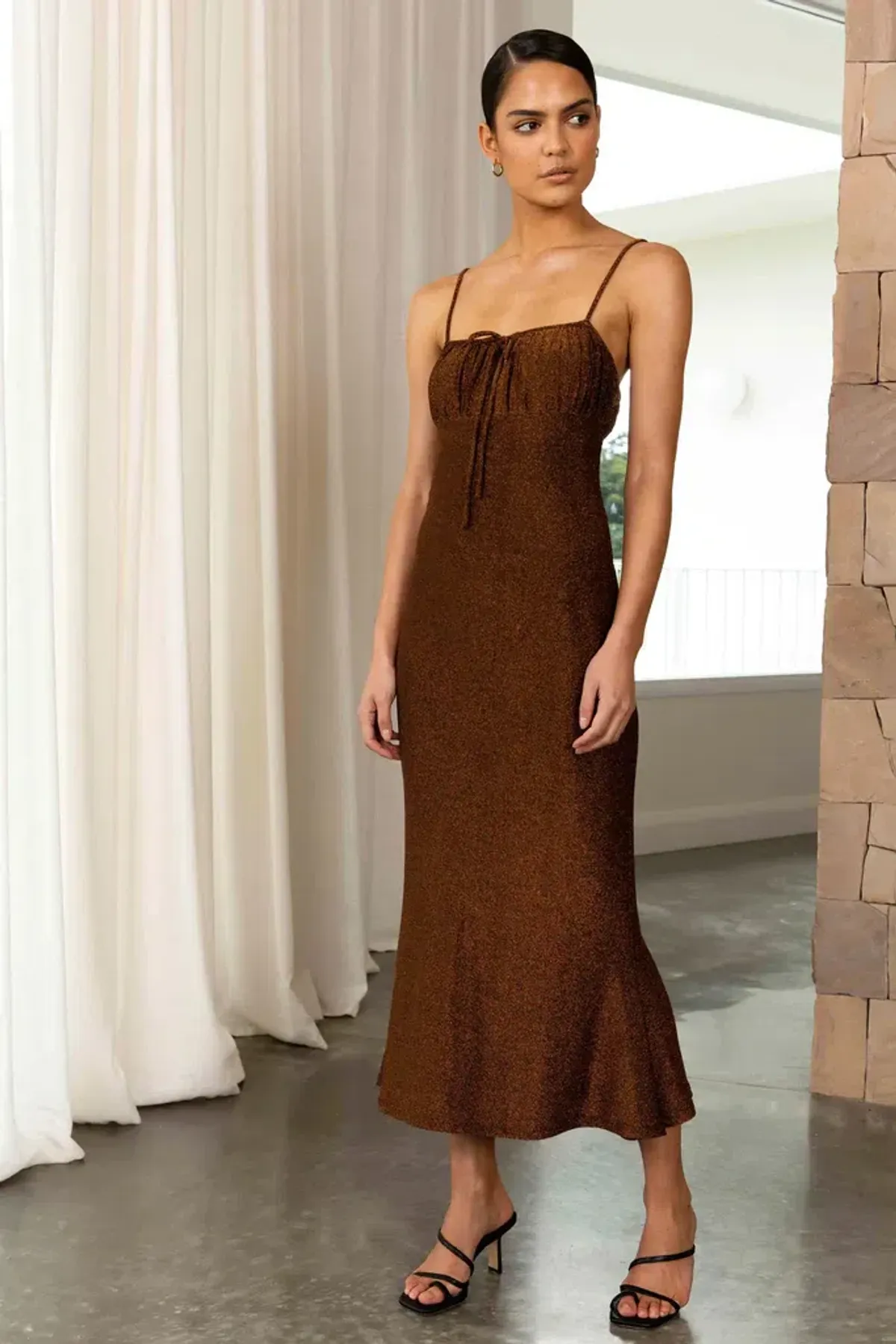 Misha Pearl Midi Dress in Copper Brown Size 8 - Image 1