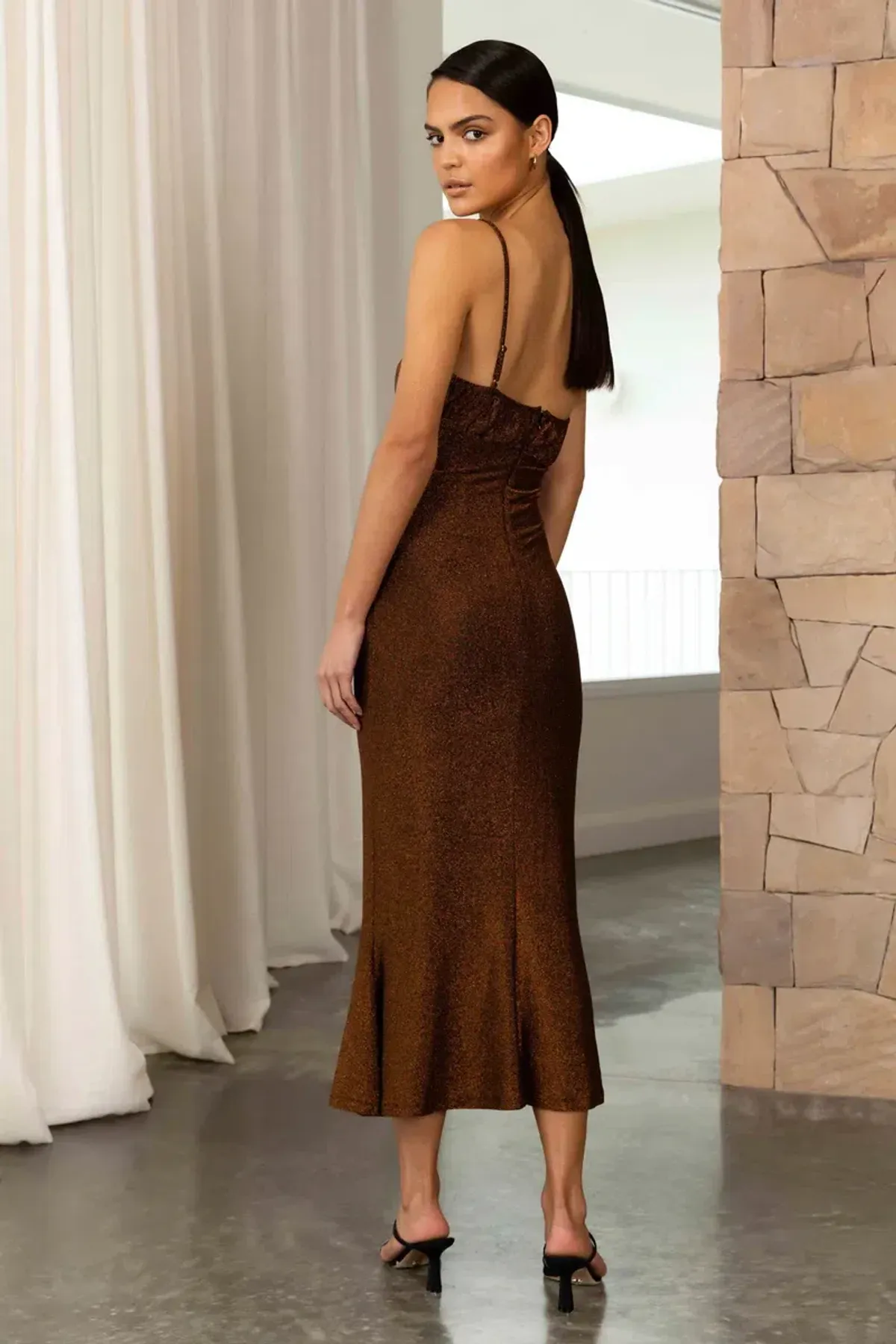 Misha Pearl Midi Dress in Copper Brown Size 8 - Image 2