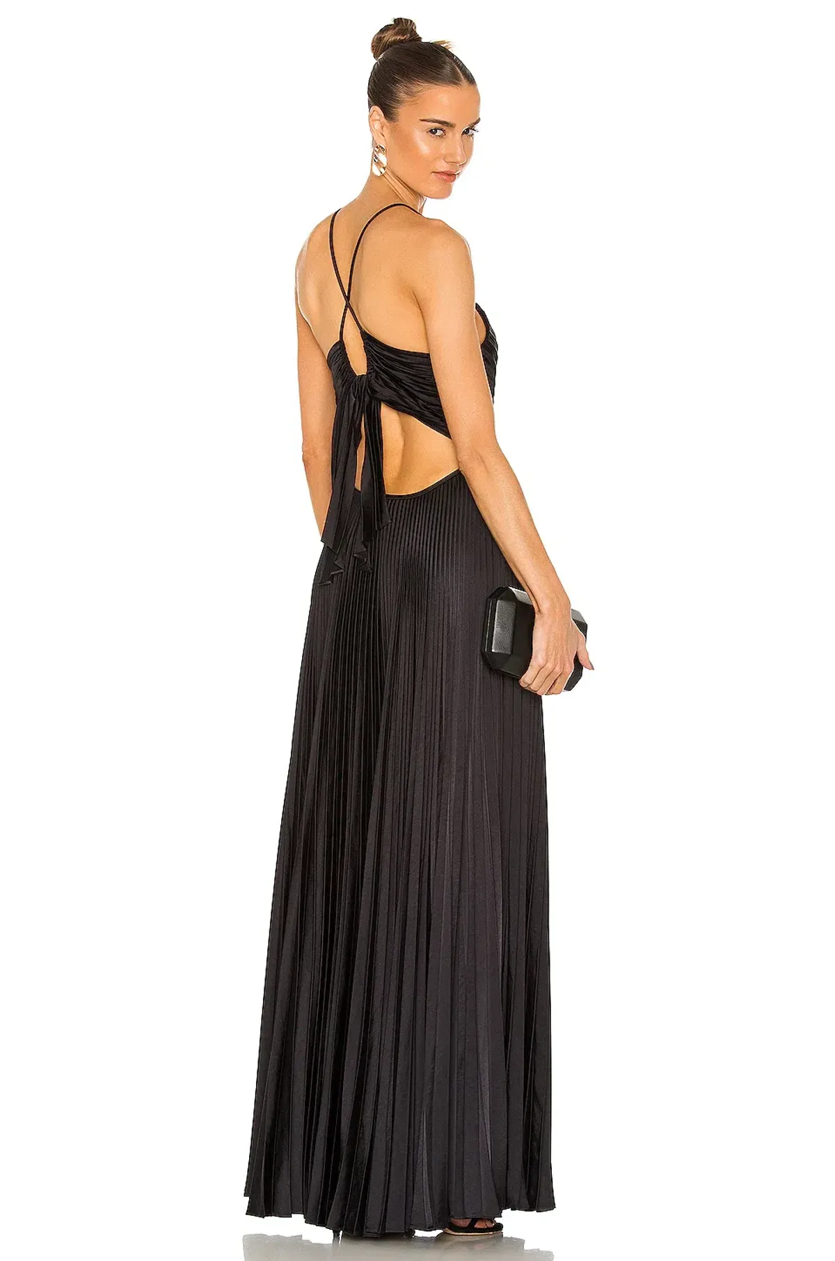 A.L.C. Aries Satin Pleated Dress Black 8 - Image 2
