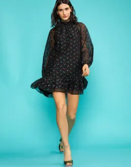 Cynthia Rowley Florence Flounce Mini Dress Black Size 10  for rent on The Volte - image 1