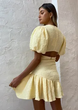 By Nicola Calypso Puff Sleeve Mini Dress Margarita Yellow Size 12 for rent on The Volte - image 3