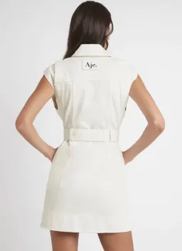 Aje Syros Denim Vest Dress White Size 8 for rent on The Volte - image 2