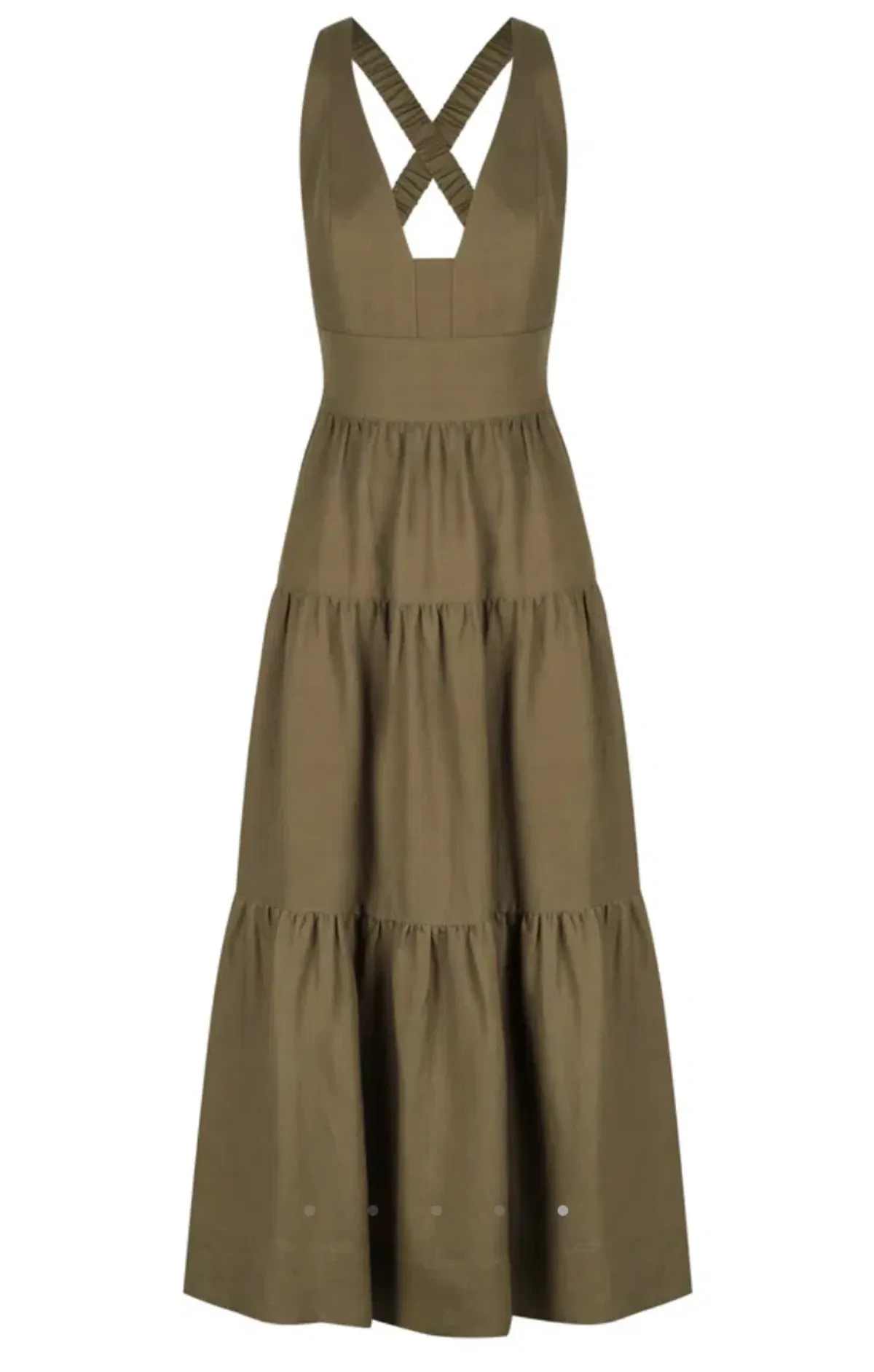 Shona Joy Juliana Linen Plunged Cross Back Midi Dress Green Size 8 - Image 2