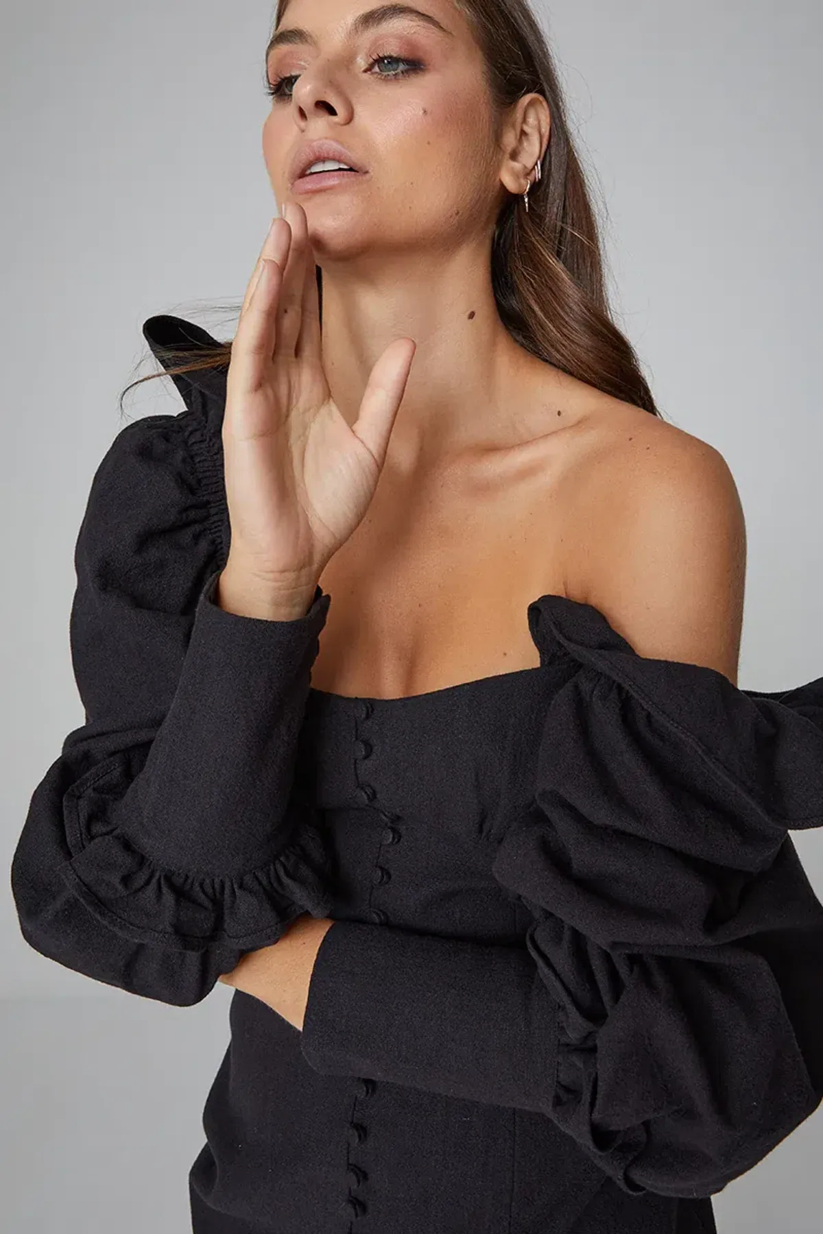 Asilio Ruffle LS Linen Dress Black Size 6 - Image 5