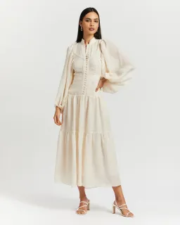 Shona Joy Charlotte High Neck Midi Dress Ecru Cream Size 14 for rent on The Volte - image 1