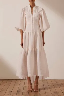 Shona Joy Charlotte High Neck Midi Dress Ecru Cream Size 14 for rent on The Volte - image 3