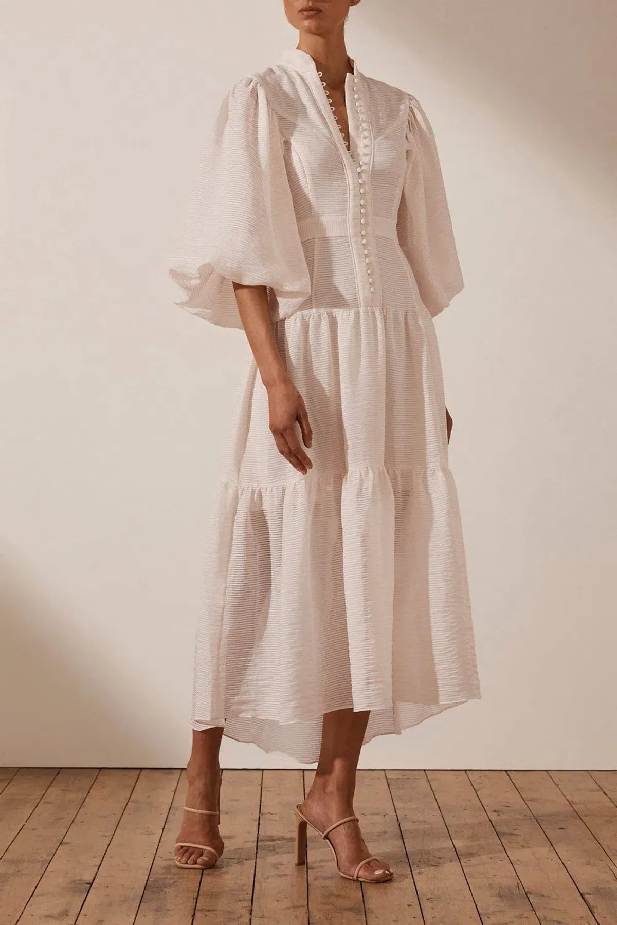 Shona Joy Charlotte High Neck Midi Dress Ecru Cream Size 14 - Image 4