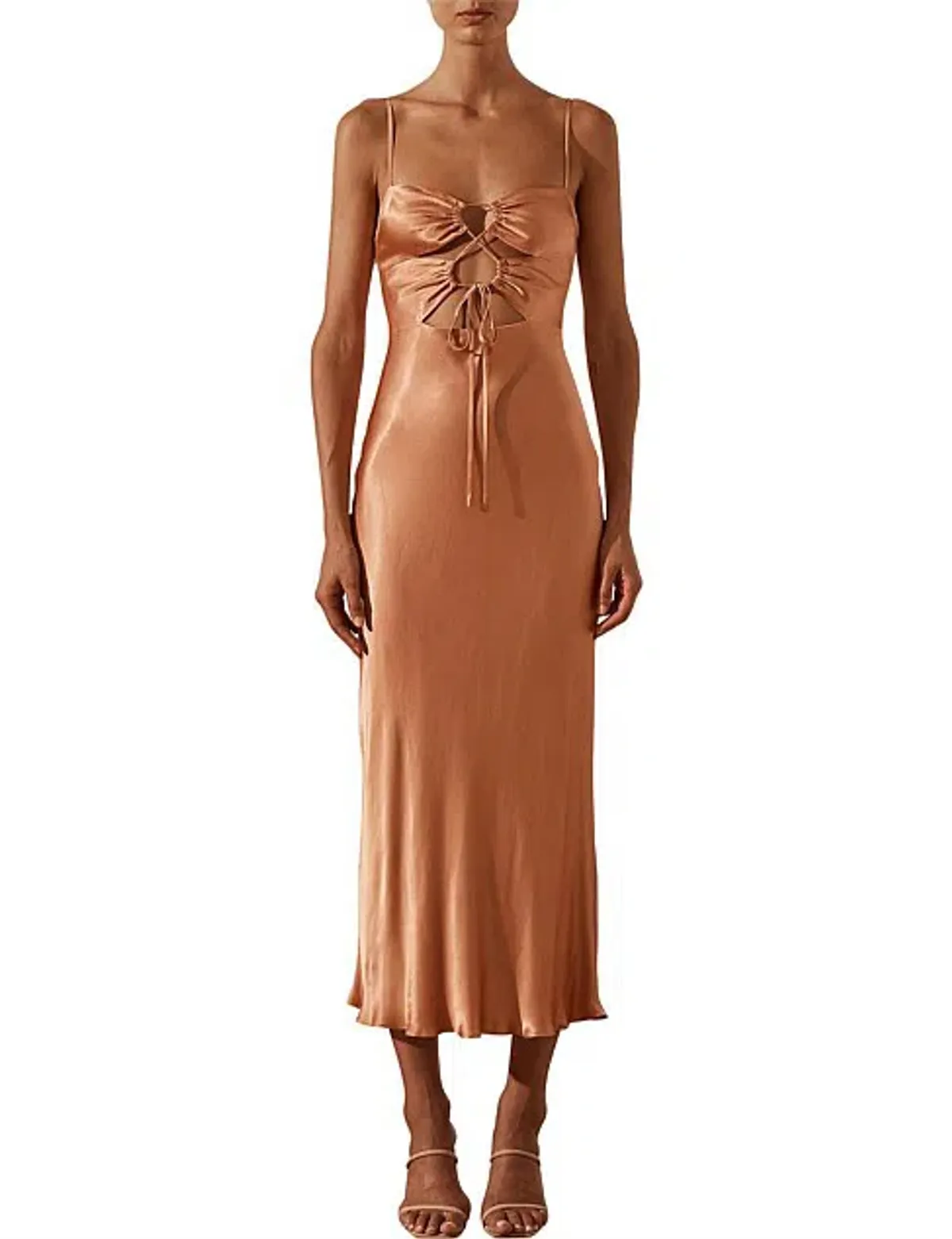 Shona Joy Loise Lace Up Midi Dress Caramel Size 8 - Image 1