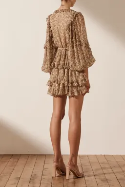 Shona Joy Ambar Balloon Sleeve Frill Mini Dress Brown Size 12  for rent on The Volte - image 2