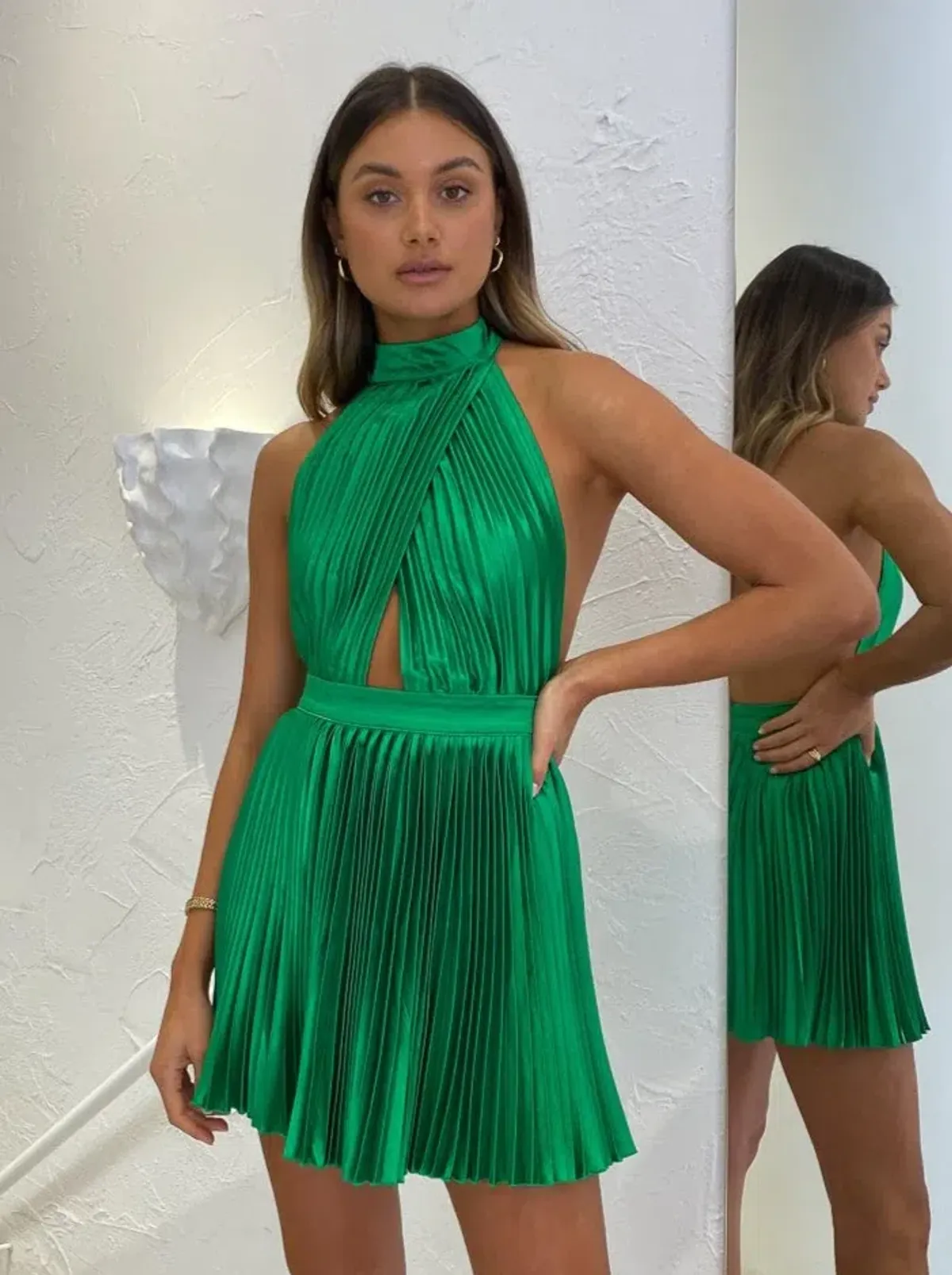 L’Idee Renaissance Mini Dress Bright Green Size 8 - Image 1