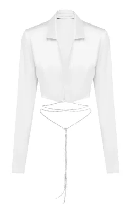 Michael Lo Sordo Crystalline Crop Wrap Silk Shirt White Size 4 for rent on The Volte - image 2