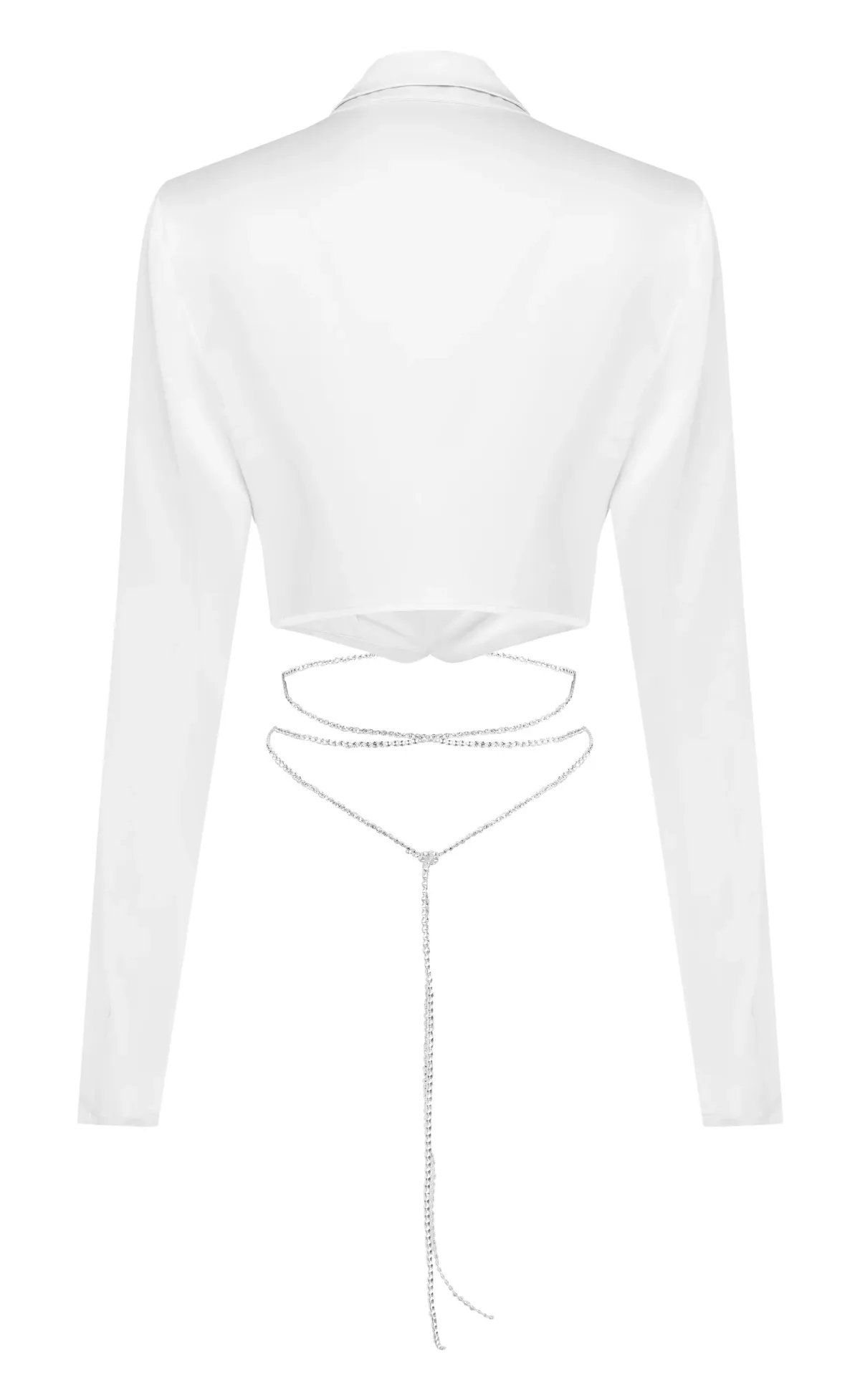 Michael Lo Sordo Crystalline Crop Wrap Silk Shirt White Size 4 - Image 3