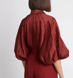 Aje Palms Puff Sleeve Shirt Burgundy Size 12 for rent on The Volte - image 2