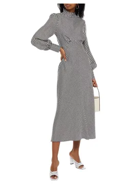 Zimmermann Striped Satin Twill Midi Dress Black/White Size 0 / AU 6-8 for rent on The Volte - image 1