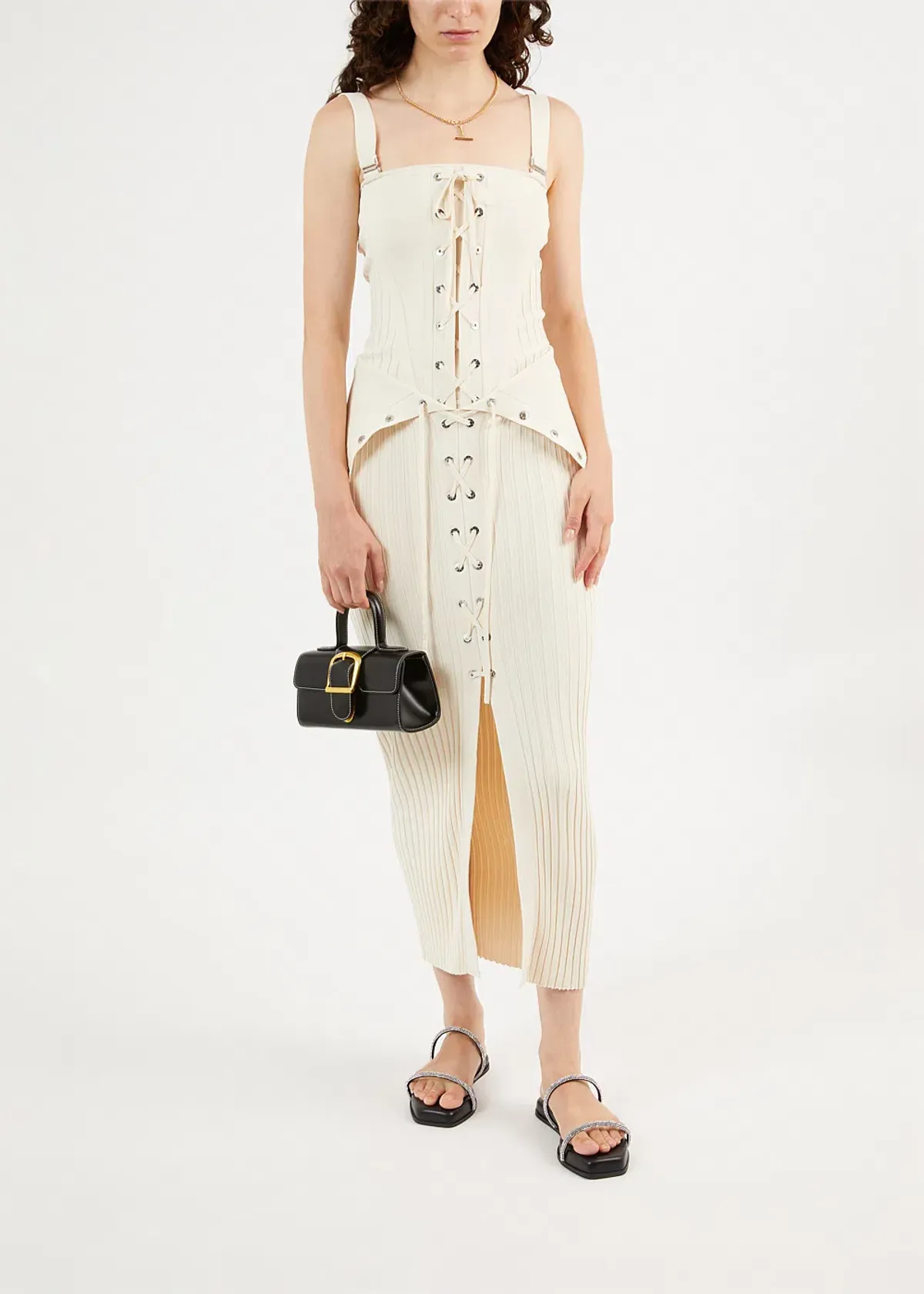 Dion Lee Lace Up Eyelet Skirt and Top Set Beige Size 6 - Image 1