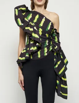 Dries Van Noten Voluminous One Shoulder Top Print Size 10 for rent on The Volte - image 3
