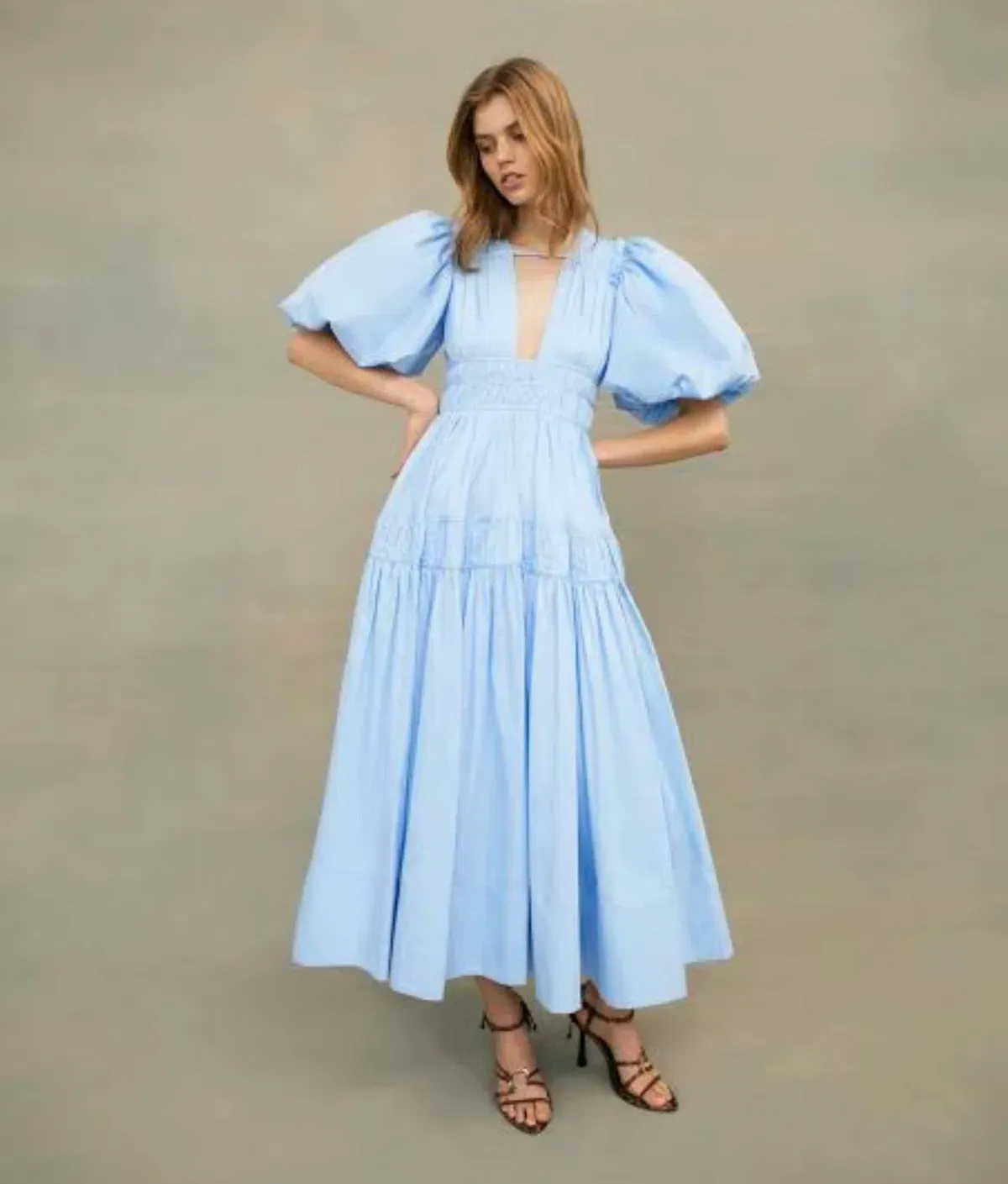 Aje Fallingwater Gathered Midi Dress Blue Size 10  - Image 3