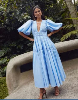 Aje Fallingwater Gathered Midi Dress Blue Size 14 for rent on The Volte - image 3