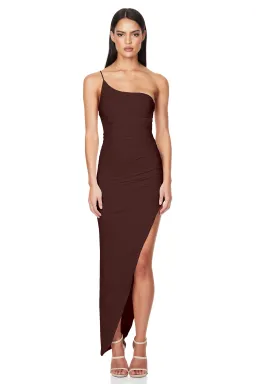Nookie Aria One Shoulder Gown Brown Size M for rent on The Volte - image 1