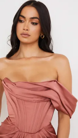 House of CB Janis Rouge Satin One-Shoulder Draped Midi Dress Pink Size 8 for rent on The Volte - image 5