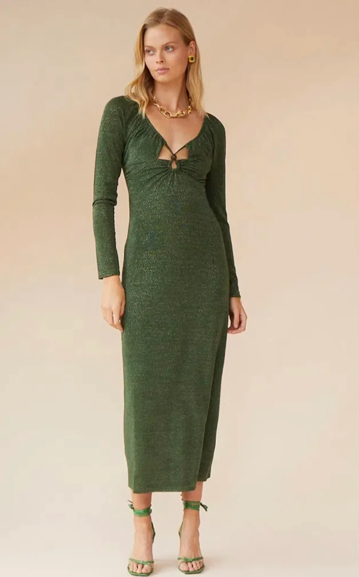 Suboo Asha Long Sleeve Keyhole Midi Dress Green Size 8 - Image 1