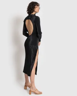 L’Idee Soirée Pleated Backless Long Sleeve Dress Black Size 8  for rent on The Volte - image 5