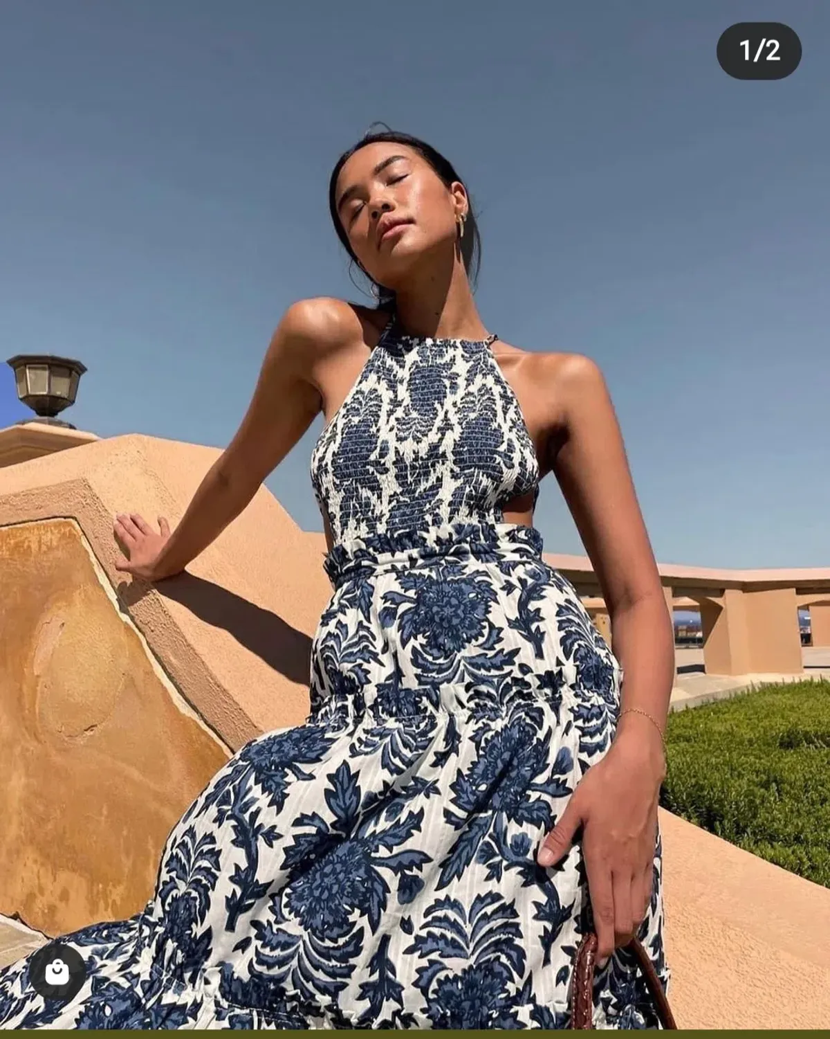 Shona Joy Diana Shirred Backless Midi Dress Print Size 6 - Image 7