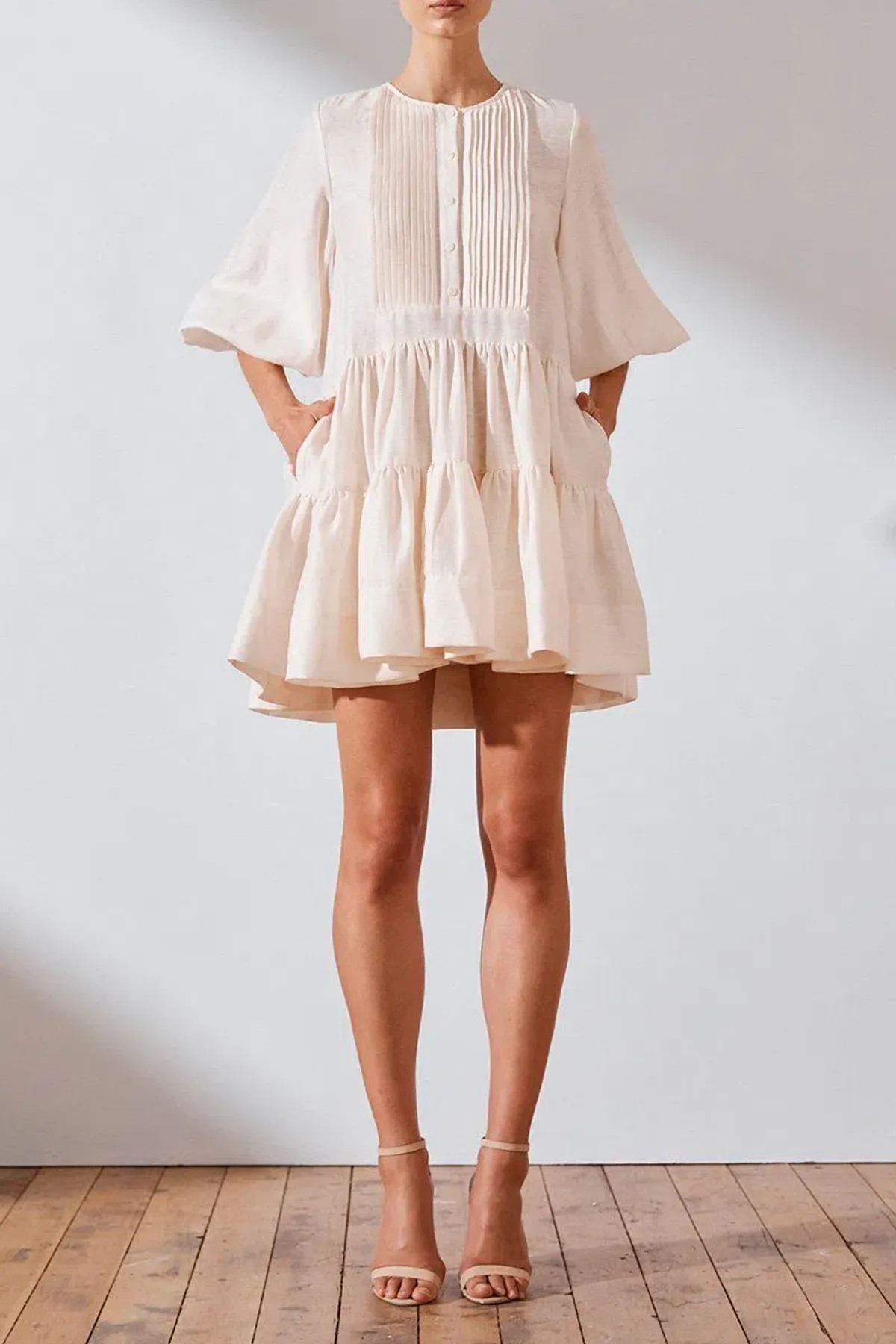 Shona Joy Soveye Tuxedo Shirt Dress Ecru Cream Size 8 - Image 3