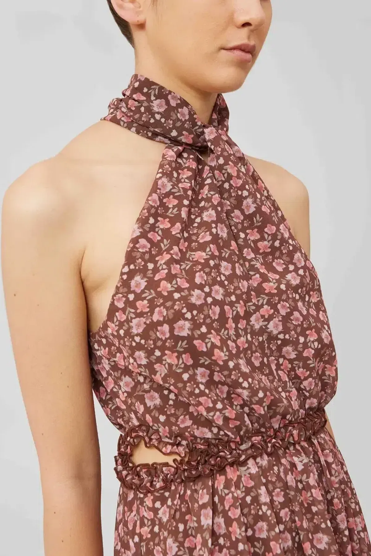 Keepsake Illustrate Midi Dress Chocolate Ditsy Floral Print Size 12 - Image 4