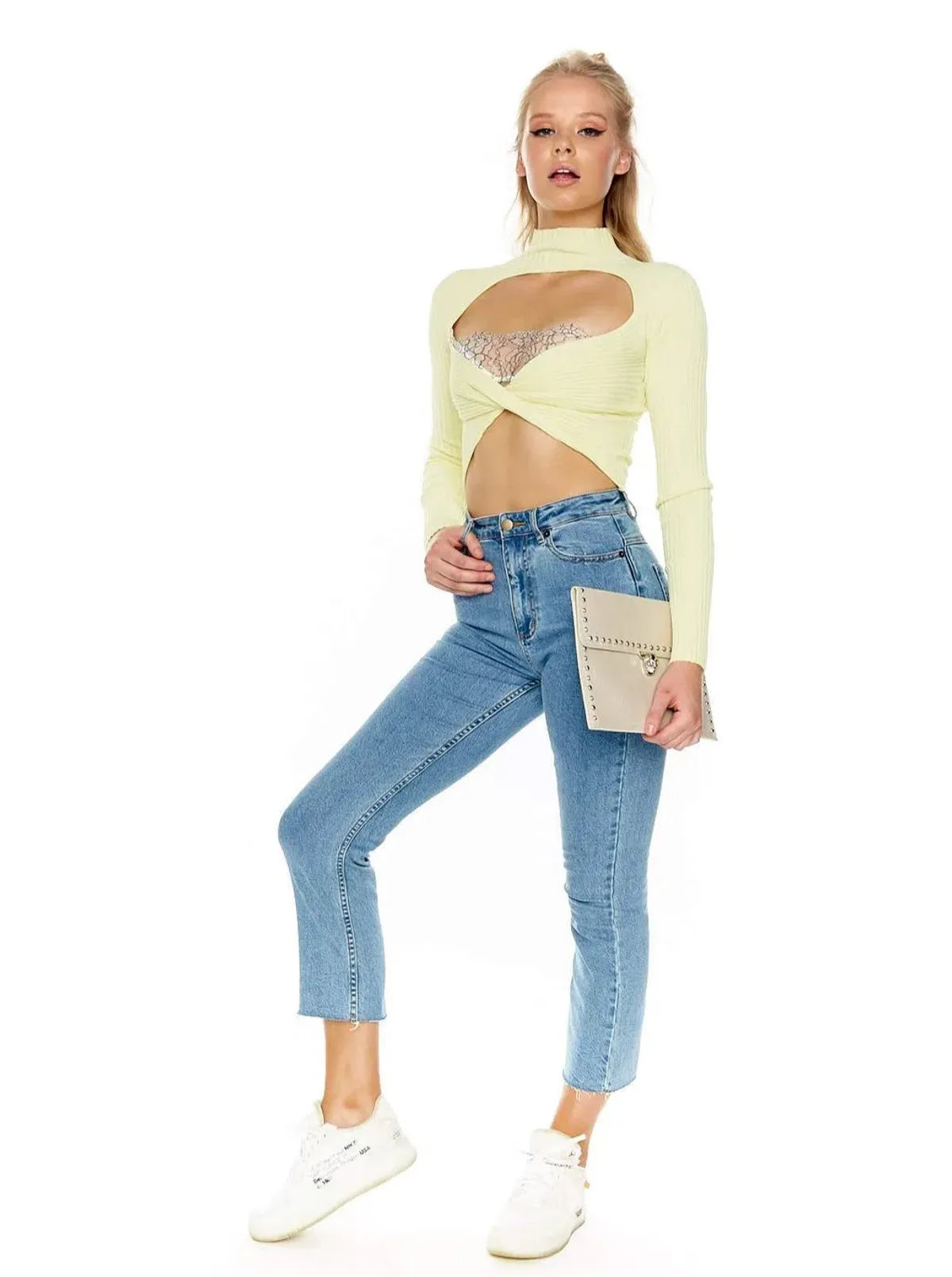 Dion Lee Twist Back Long Sleeve Knit Top Lemon Yellow Size 8 - Image 7