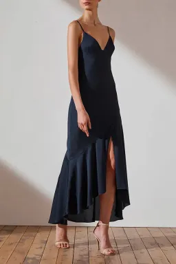 Shona Joy Luxe Bias Asymmetrical Slip Dress Navy Size 6 for rent on The Volte - image 4