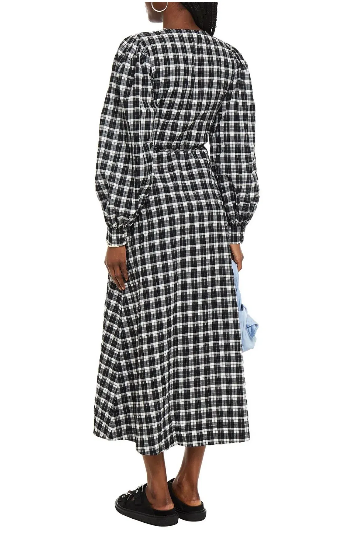 Ganni Seersucker Check Wrap Dress Print Size 8 - Image 2