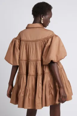 Aje Casabianca Puff Sleeve Shirt Smock Dress Walnut Brown Size 8  for rent on The Volte - image 3