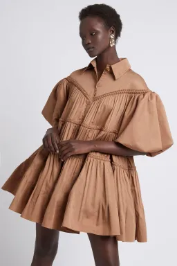 Aje Casabianca Puff Sleeve Shirt Smock Dress Walnut Brown Size 8  for rent on The Volte - image 4